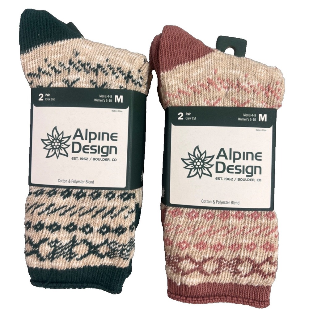 NEW 4 Pair Alpine Design Performance Hiking Crew Cut Ragg Socks‎ Women's M 5-10